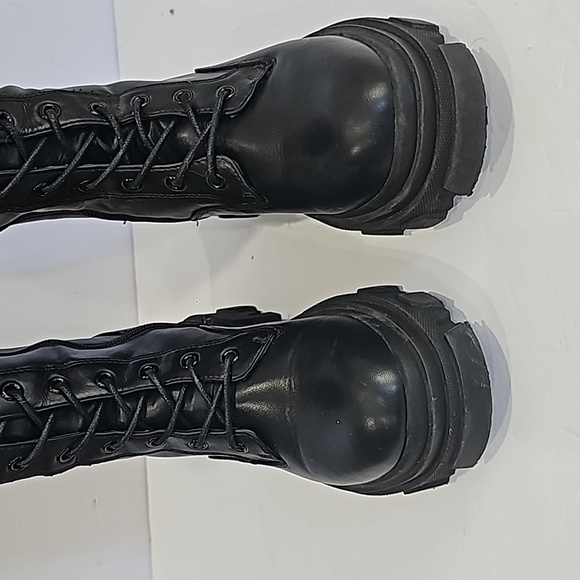 Dream Paris Black Lace Up Chunky Track Sole Knee High Black Boots Size 6 - Picture 13 of 16